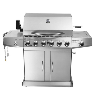 Dolaplı Tekerlekli Yüksek Sıcaklık Emaye 6 Brülör Gazlı Barbekü Izgarası